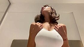 hot mature milf teases with big oiled tits close up