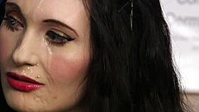 lingeried beauty facialized with huge load