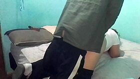 on a chilly day, a latina emo milf bends over in a twin bed for amateur doggystyle sex