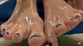 a kinky blonde with a foot fetish smokes, blows, and gets a feet cumshot