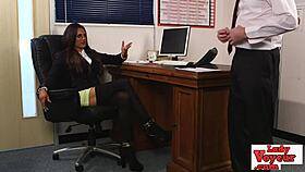 Naughty cfnm babe humiliates her sub with jerk off instructions