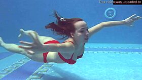 mia ferrari bathes in red lingerie underwater