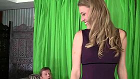 Blonde fucks hard in fishnet stockings.