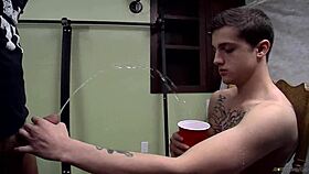 Cocksucker Bryce Corbin, Blindfolded and Pissed on in Wild Orgy!