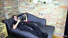 Jenny, the curvy German student, seduces her roommate with natural tits leading to sex.