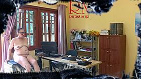 Naked secretary caught cleaning office on voyeur cam! 😳