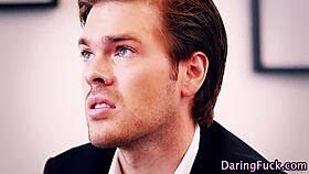 Gorgeous euro maid gets jizzed in threesome