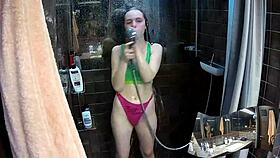 Voyeur Catches Two Girlfriends Showering Together