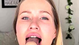 blonde passionately sucks huge dildo on camera