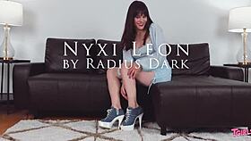 Nyxi the tgirl masturbates thirstily, craving more in her solo session.