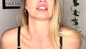 blonde passionately sucks huge dildo on camera