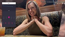 public cumming hits hard in restaurant with remote lush vibrator