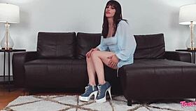 Nyxi the tgirl masturbates thirstily, craving more in her solo session.