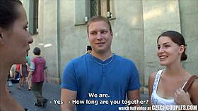 Czech young 18+ couple grabs cash for a daring public foursome adventure