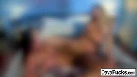 Suggestive brunette babe dava foxx engages in hot lesbian fucking with a sexy nude pornstar, exploring wet pussies and big tits intimately.