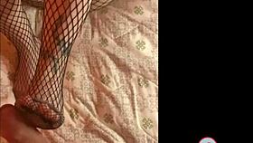 Friend Strokes Big Cock with Pantyhose Feet