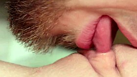 Close-up clit licking leads to loud moans and real female climax in bed