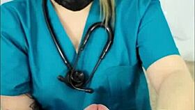 nurse masturbates with dildo on desk 😏