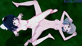 hibiki tachibana, miku kohinata, and laura bodewig diving into intense lesbian play in symphogear hentai