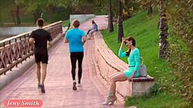 Jeny smith flashes in transparent dress and upskirt outdoor