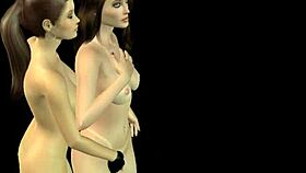 two cute girls in 3d cartoon explore lesbian fun with kisses and pussy rubbing in various positions