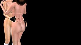 two cute girls in 3d cartoon explore lesbian fun with kisses and pussy rubbing in various positions