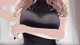 ब्लैक ड्रेस में एनीमे गर्ल लंड राइड करती है कम स्प्लैश के साथ।