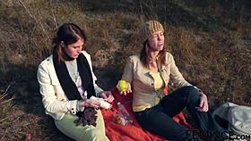 Feminge 4k brunette lesbians outdoors
