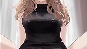 ब्लैक ड्रेस में एनीमे गर्ल लंड राइड करती है कम स्प्लैश के साथ।