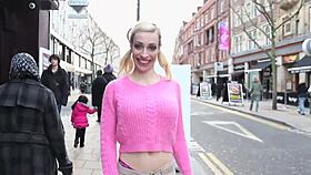 British girl boldly pisses in her jeans in public, making everyone watch her exhibitionist act