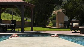 Do gay lovers bend over for rough poolside fucking?