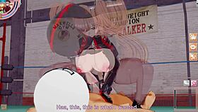 Rapi Nikke scene in Koikatsu game featuring characters with big features in 3D cartoon anime style.