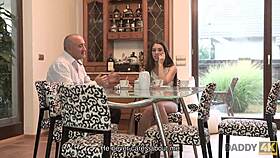 daddy4k, naughty brunette bangs bfs dad to make him happy