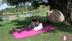 viv thomas hd lesbians blonde and brunette sex in garden