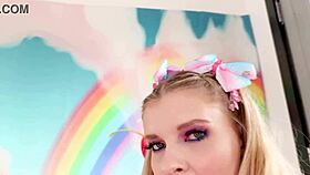 harlow west takes on a massive cock in pov, swallowing every drop without using her hands