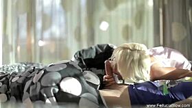 Blonde Sweetheart Receives Passionate Blowjob With Swallow