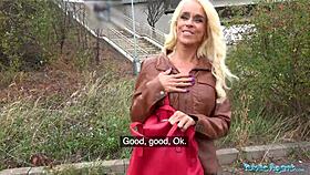 public agent fucks tattooed busty german blonde milf hard against a tree