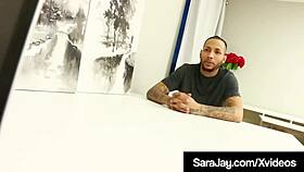 office super slut sara jay bends over for blonde milf fucking with big black cock