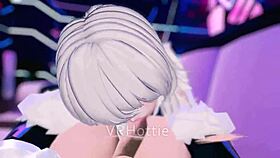 In VRChat, POV lap dance turns into wet blowjob and public fucking