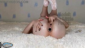 Small Ass Gapes After Big Butt Plug in Horny Teen 18+ Stepsister Masturbation with Big Labia Lips