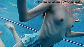 anna netrebko, tiny 18+ teen, swims underwater in public pool