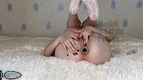 Small Ass Gapes After Big Butt Plug in Horny Teen 18+ Stepsister Masturbation with Big Labia Lips