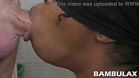 Ebony mouth sucks big cock and swallows a big load