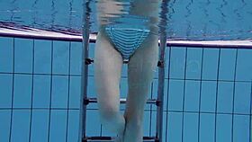 anna netrebko, tiny 18+ teen, swims underwater in public pool