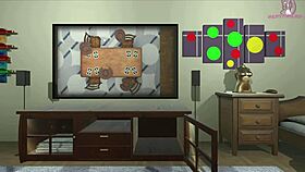 In the room of sex dolls, teen escapes by riding monster cock and taking bukkake.