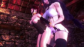 Raiden Shogun fucks Pyra's futanari cock in hentai anime!