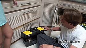 Petite Asian Banging Hard in Kitchen Without Panties