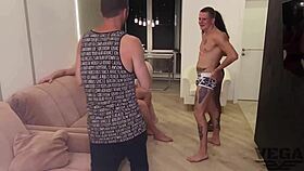 Two girls seducing gays in wild orgy