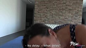 Mea Melone spreads her ass for rough fucking and swallows cum in POV.