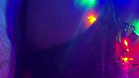 reverse cowgirl rides big cock with toys and fishnets on tied ass